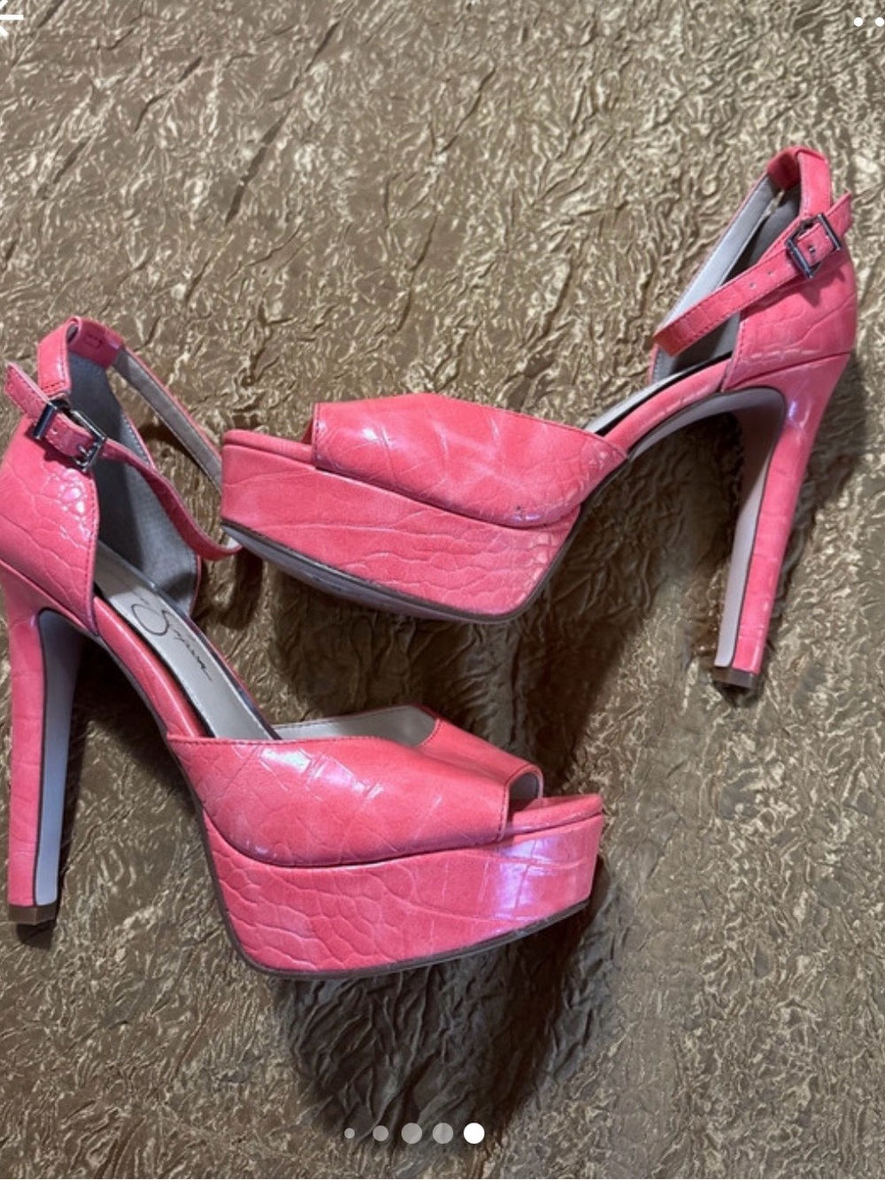 Jessica Simpson Pink Croc-Embossed Platform Peep-Toe Heels
